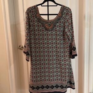 Harper Geometric Patterned Mini Dress - Black, Red, White